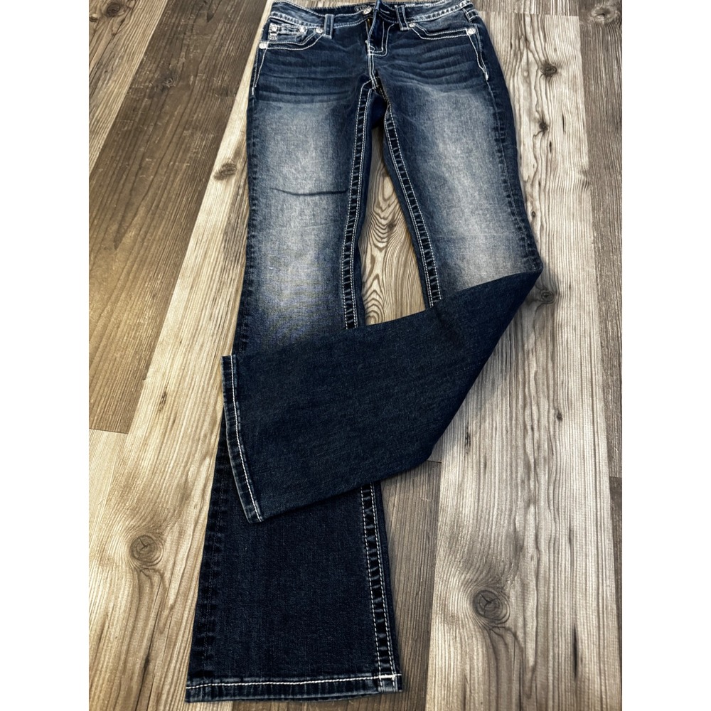 Miss Me Chloe Bootcut Jeans Size 26 Dark Wash Wing Embroidered M3490B Inseam 34